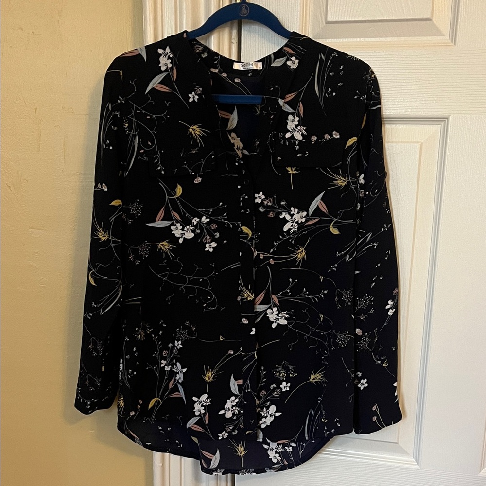 Chic Black Floral Women's Blouse